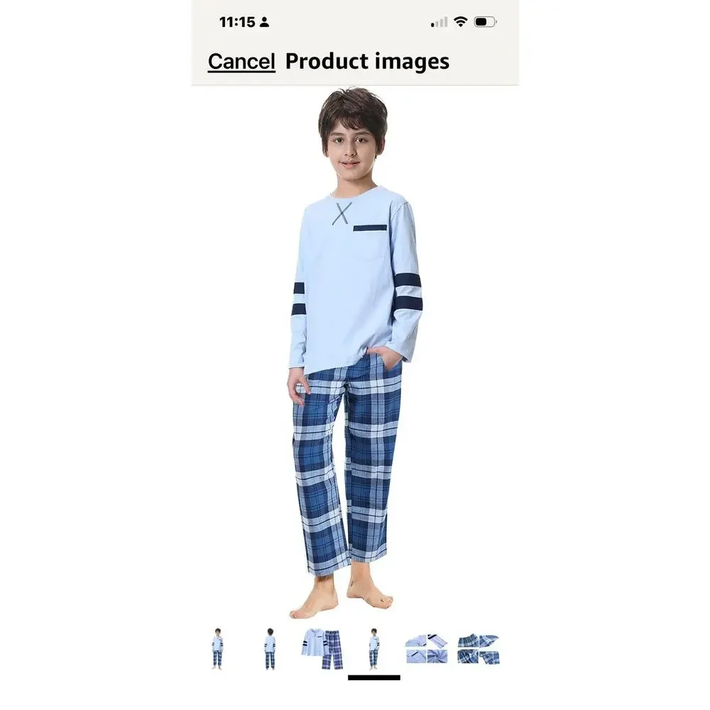 Leisure Boys Navy Tee Plaid Lounge Pajama Set 2pc Size M US